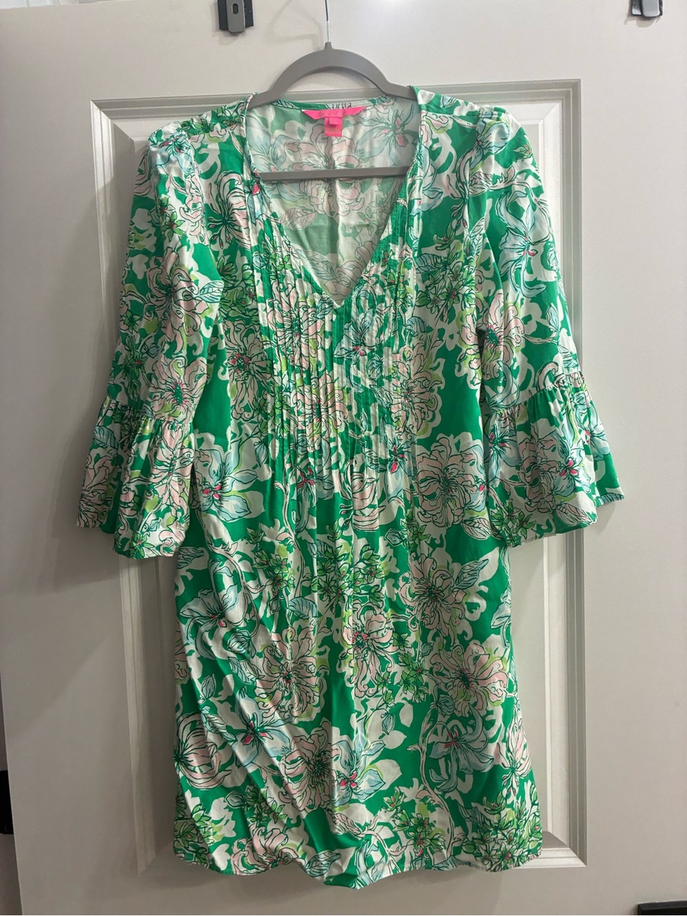 Lilly Pulitzer Green Floral V-Neck Mini Dress
